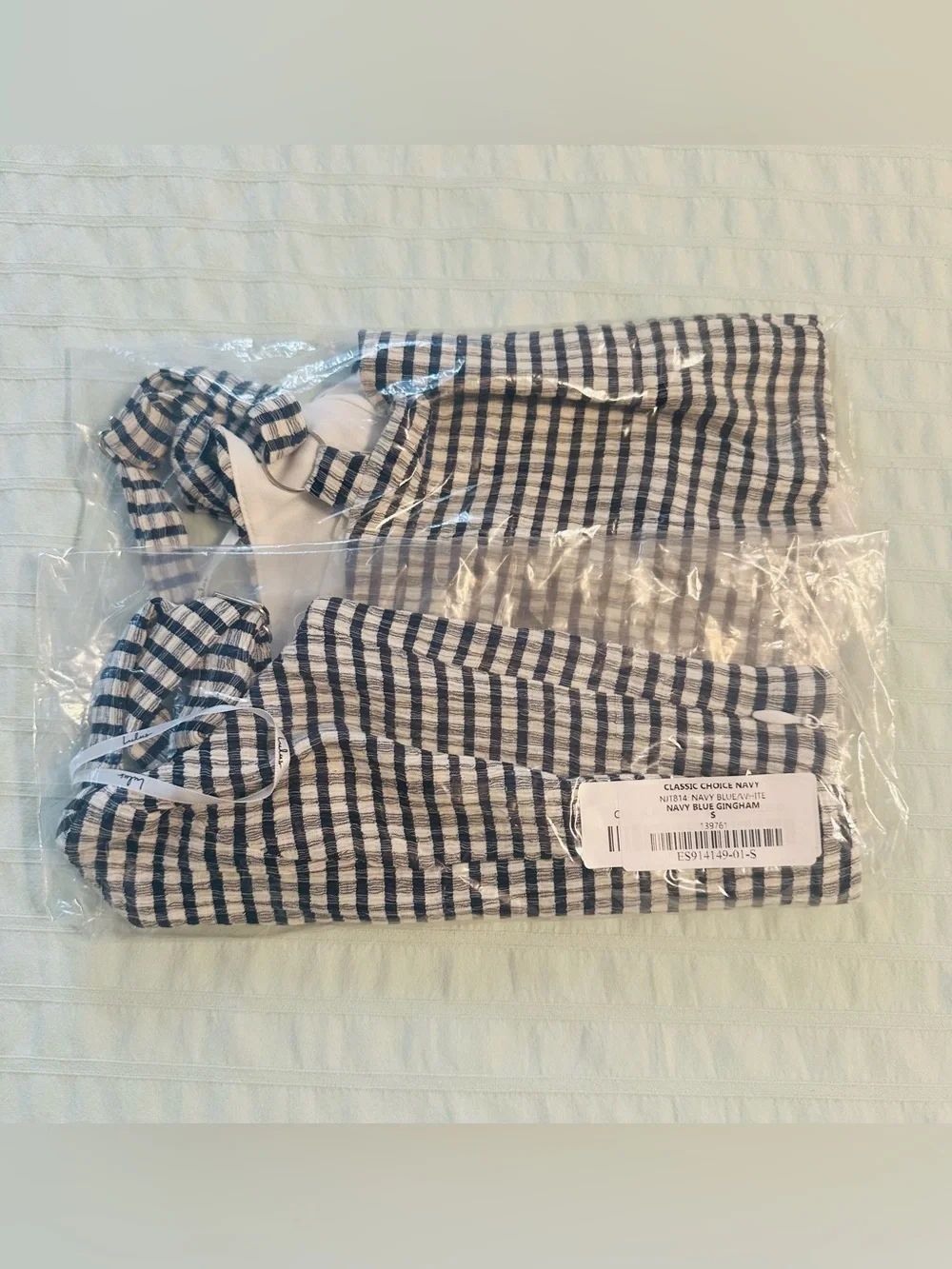 NWT Navy Blue Gingham Square Neck Cropped Tank Top - Small
